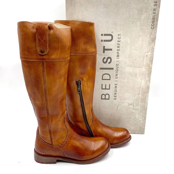 Bed Stu Jacqueline Riding Boots Pecan Rustic Brown Leather Knee Tall Sz 7 - Picture 4 of 14